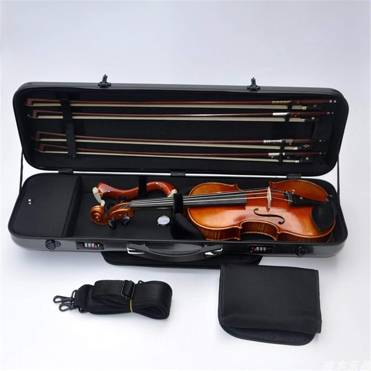 Violin Case Violin Glass Fiber Case Double Shoulder Strap Music Bag Cord Lock 4/4 Full Protection Hygrometer Lightweight Portable