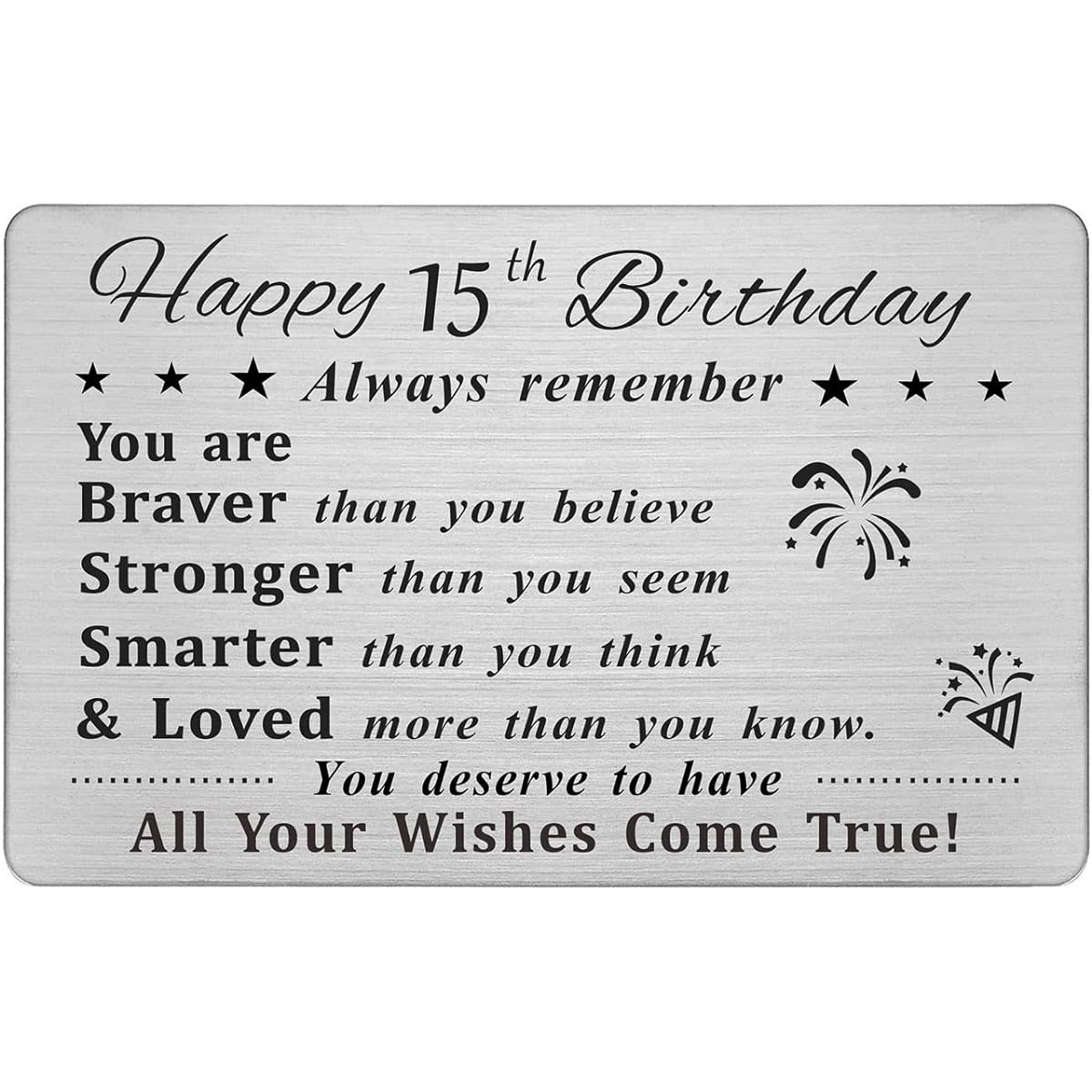 DEGASKEN Happy 15th Birthday Card 15th Birthday Gift for Boys Girls Teens Permanently Engraved Steel Wallet Card
