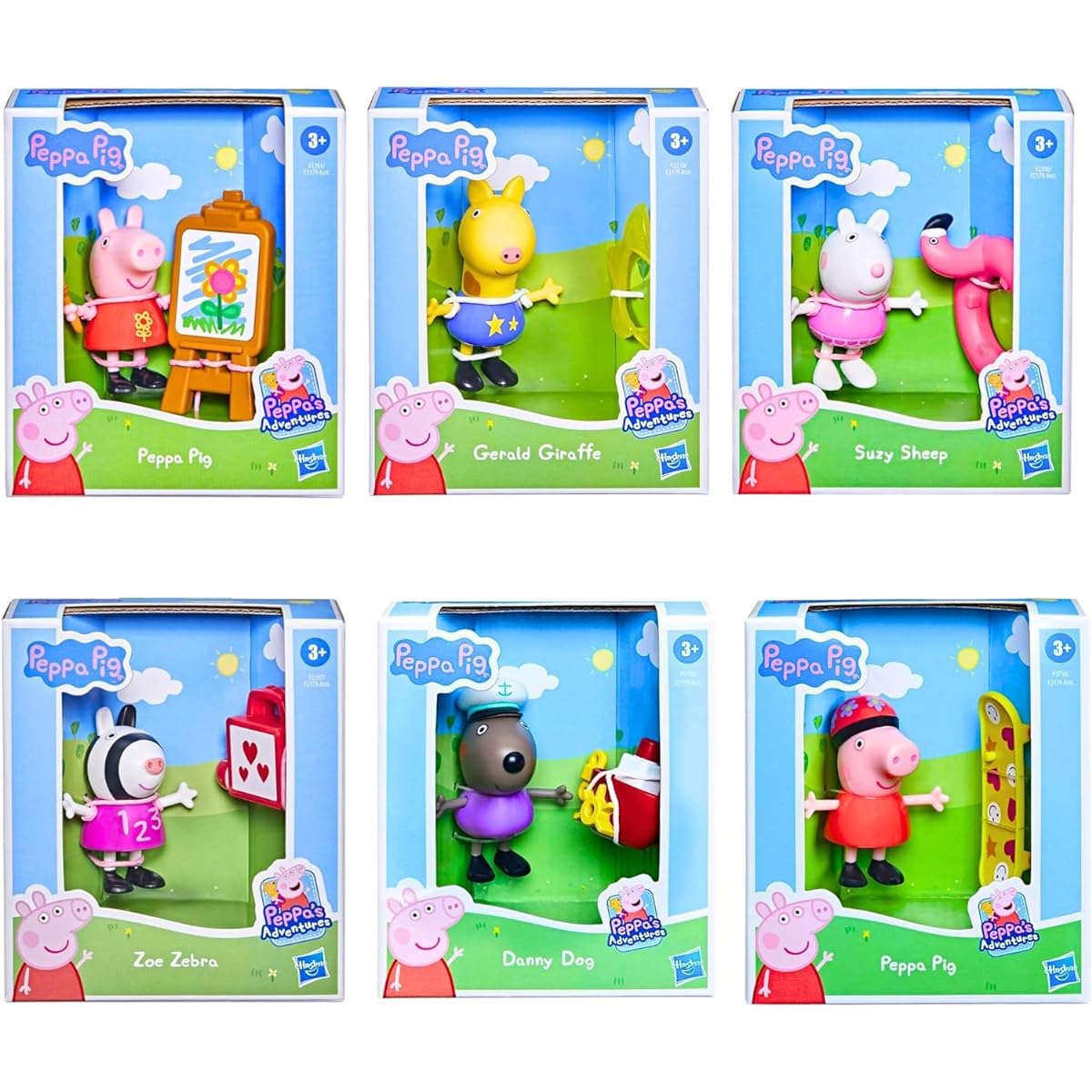 Hasbro Peppa Pig - 3" 8cm Moveable Articulated Figure & Accessory Set - Complete Set of 6 Characters