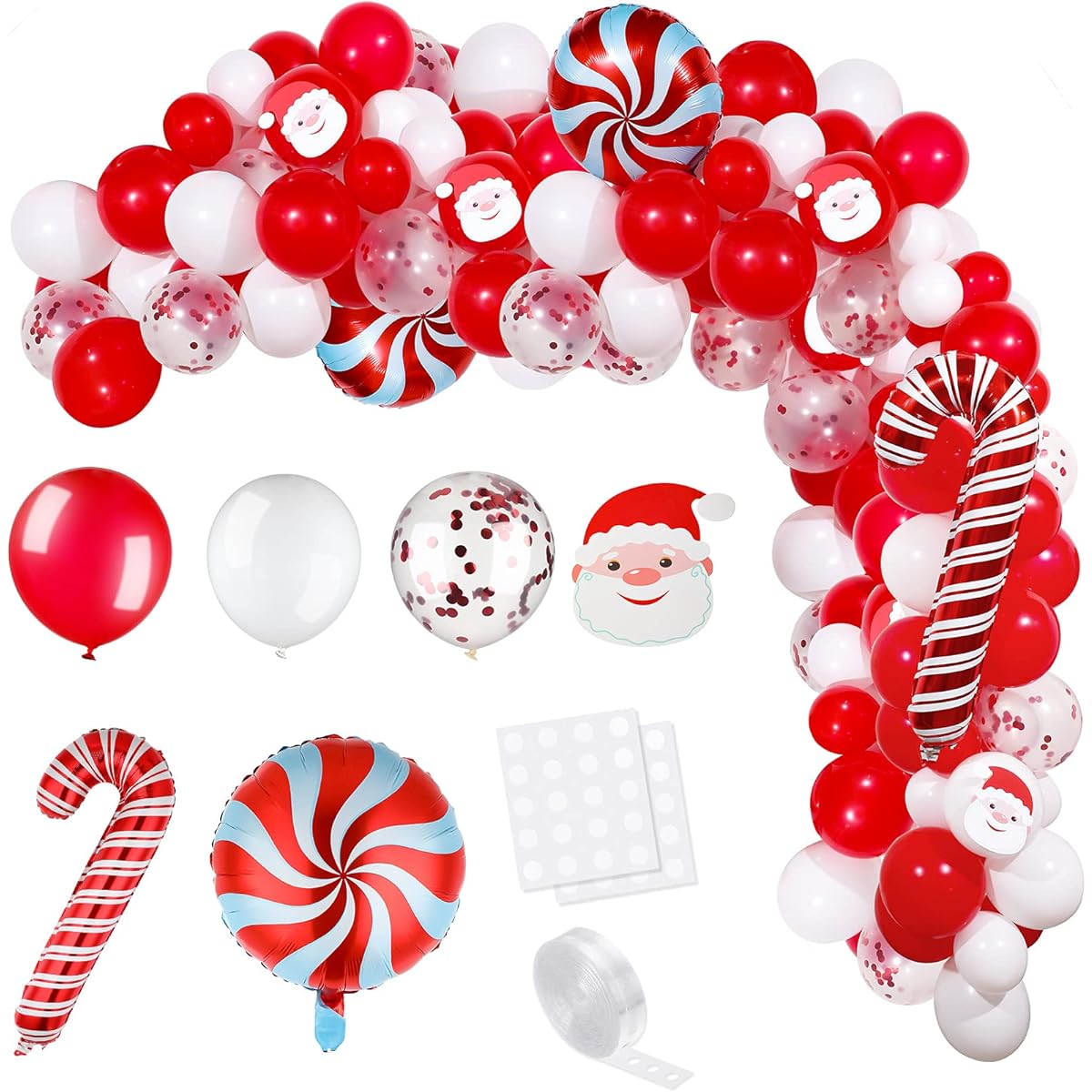 Christmas Balloon Garland Arch Kit 108 Pieces Christmas Theme Balloons Christmas Red White Candy Balloons Christmas Latex Foil Balloons Santa Claus Cutouts for Christmas Party Decorations