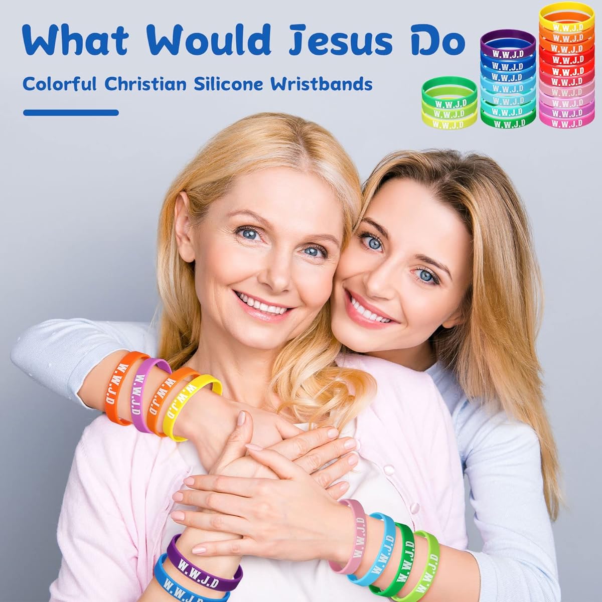 WWJD Bracelets 200 Pieces Religious Color What Would Jesus Do Bracelets Christian Silicone Bracelets Silicone WWJD Wristbands Fundraising Kids Men Women Church Event Party Favors, Silicone.