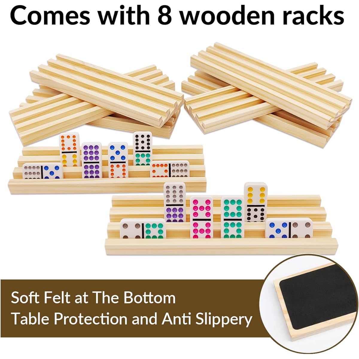 uvcany Mexico Train Domino Set with 8 Wooden Trays/Racks, Double 12 Domino Travel Set with 8 Domino Tile Holders, 91 Tiles, Double 12 Color Domino Game Set with Portable Case for Family