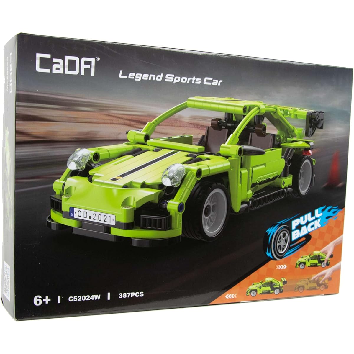 CaDA Race Car Building Toy - Pull Back 387 Piece Legend Sports Car Building Bricks Kit for 6 7 8 9 10+ Boys Kids Birthday Gift STEM Toy Racing Car Building Blocks Set