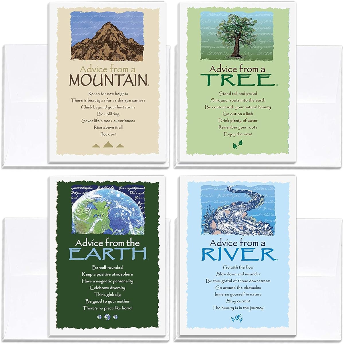 Advice from Nature Greeting Cards Original Set - 3 designs each: Tree, River, Mountain, Earth Your True Nature