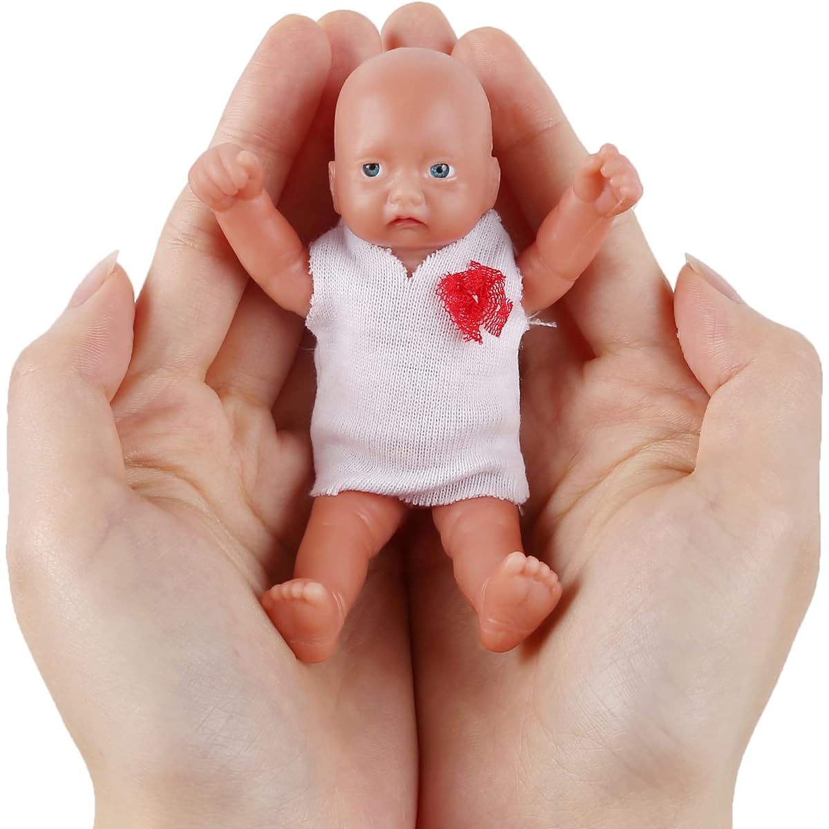 Vollence 4.5" Eyes Open Full Silicone Mini Baby Doll with Hair Realistic Baby Doll Skeleton Lifelike Baby Doll - Girl