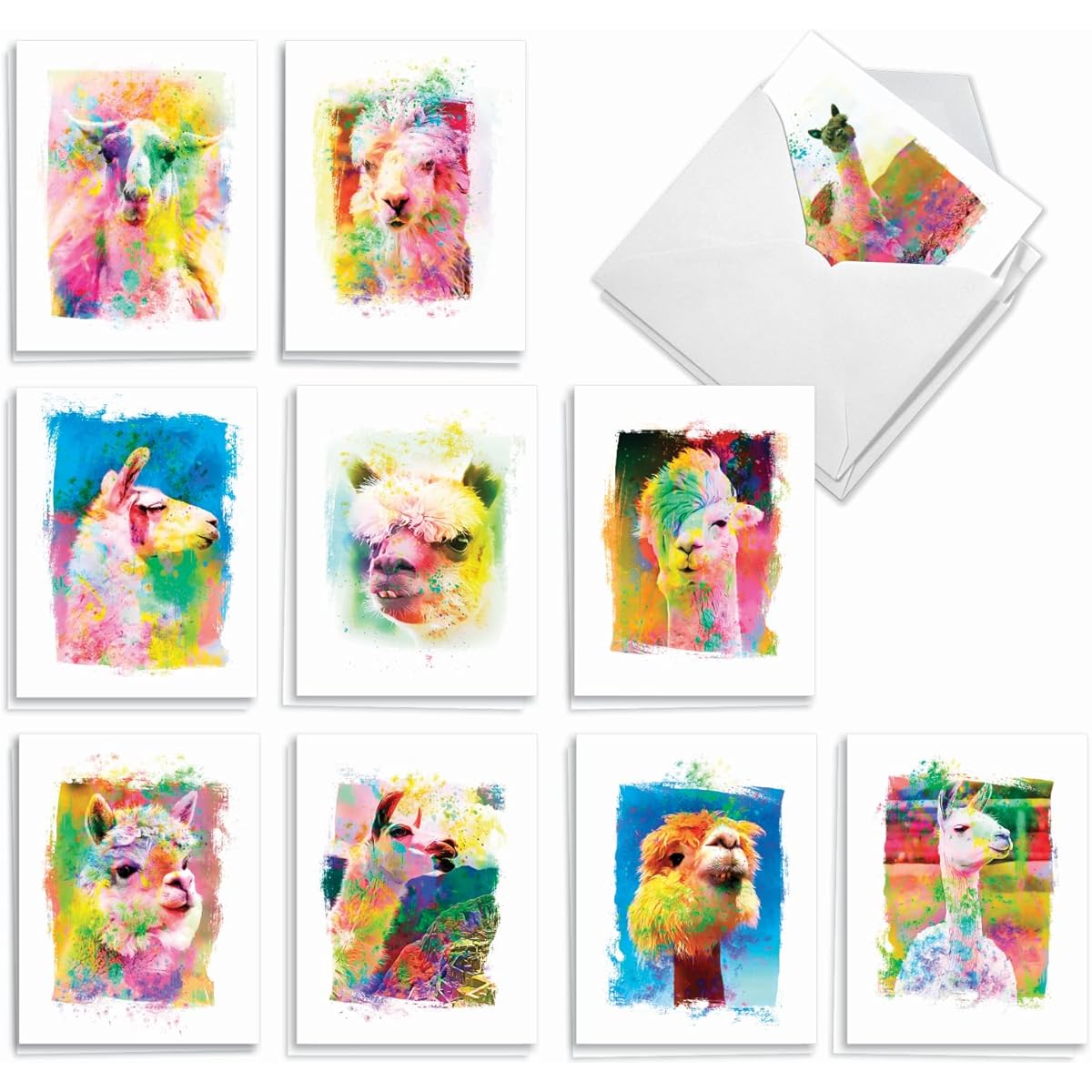 The Best Card Company Funky Rainbow Llama - 20 Boxed Thank You Cards with Envelopes (4 x 5.12 inches) - AM6862TYG-B2x10