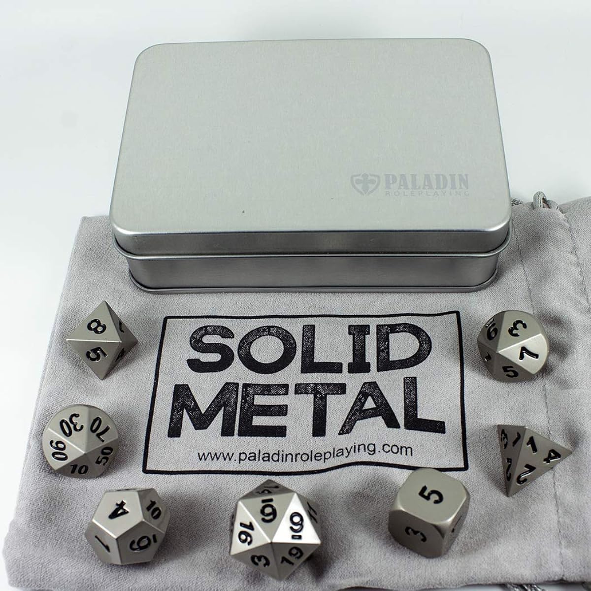 (Silver) - Paladin Solid Metal Roleplaying Dice Set, Silver Colour, In Presentation Case