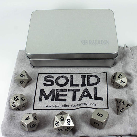 (Silver) - Paladin Solid Metal Roleplaying Dice Set, Silver Colour, In Presentation Case