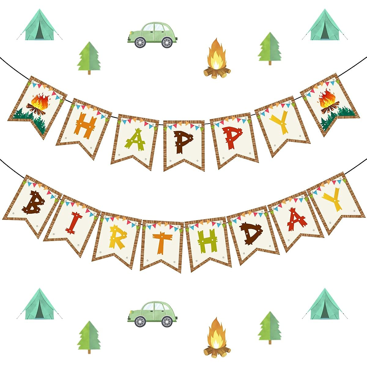 Camping Birthday Banner Happy Camper Party Decoration for Boys Girls Adults Kids Camping Theme Happy Birthday Banner Outdoor Garden Campsite Decoration