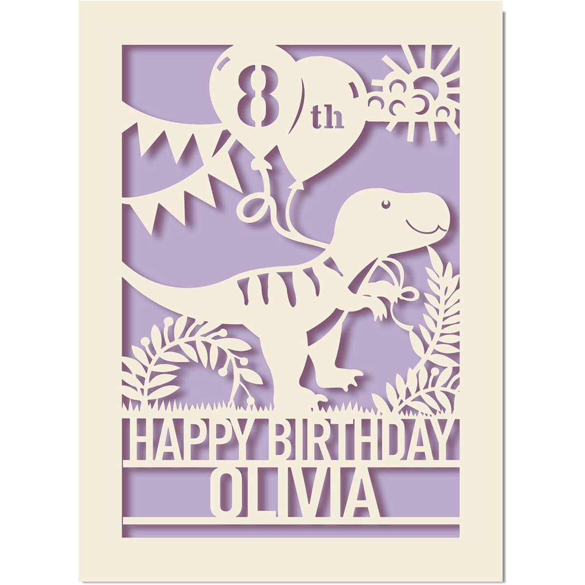Personalized Birthday Cards for Boy Son Kids Baby Grandson Him Birthday Gift Ideas Cartoon Dinosaur Cards 1st 7th 8th 9th 13th with Envelopes (Lilac Purple)