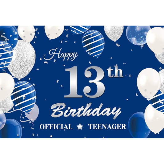 13th Birthday Background Banner Navy Blue Silver 13th Birthday Photography Backdrop 13th Birthday Decorations for Boys 13th Birthday Party Backdrop Poster Fabric 5x4ft