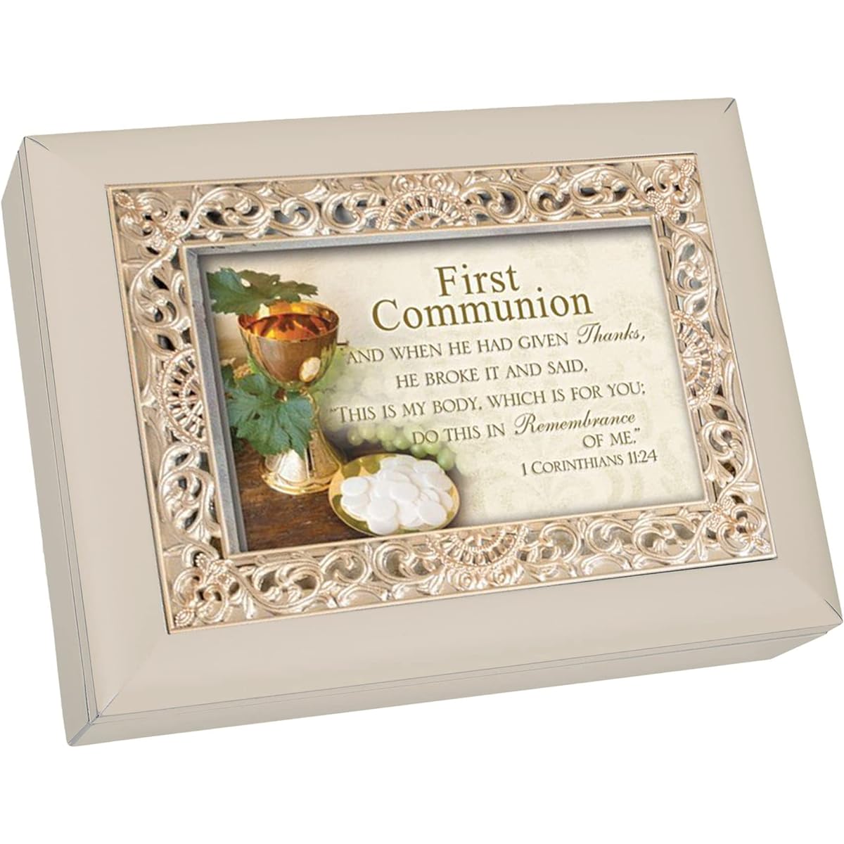 [Cottage Garden] Cottage Garden First Communion Ornate Champagne Silver Music Box / Jewelry Box Plays Amazing Grace OMB108SC [Parallel Import]