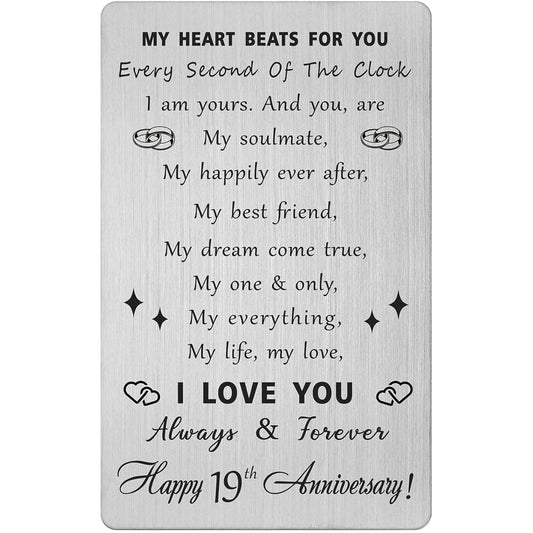 19th Anniversary Wallet Card Gifts Wedding Anniversary Card Gifts for Him/Her Romantic Engraved Gifts for Women/Men Gifts for Husband/Wife