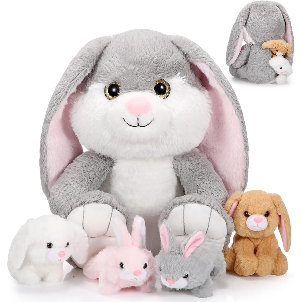 Sratte Cute Bunny Plush Toy Set of 5 13 Inch Mummy Bunny Stuffed Animals 4 Cute Stuffed Animals Baby in Tummy Soft Cuddly Rabbit Toddler Boys Girls Birthday Party Favor Gift