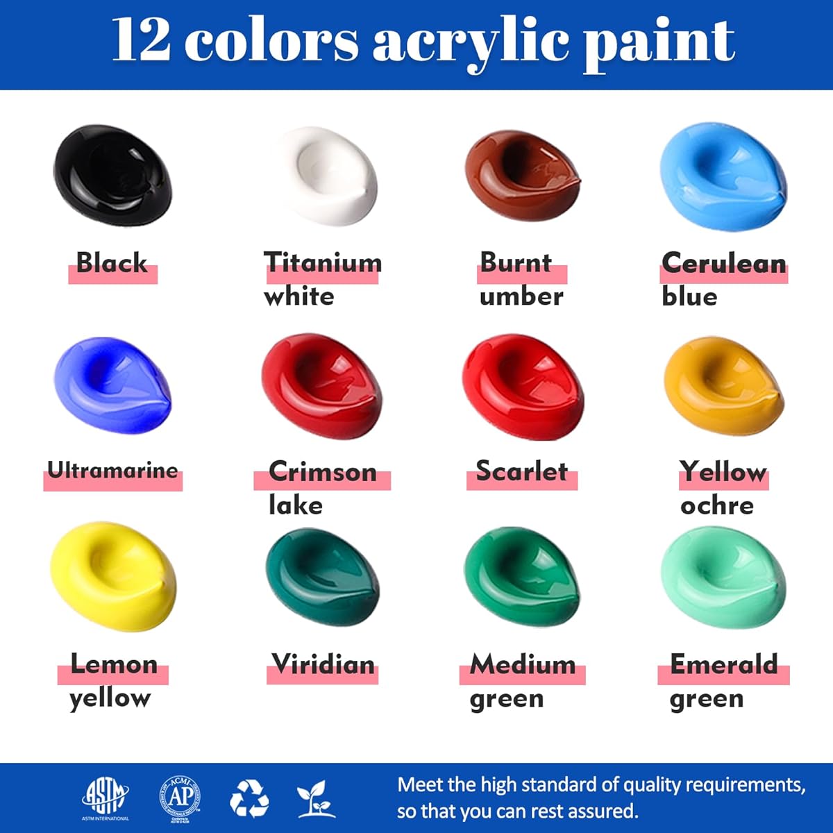 Colorful Acrylic Paint Set for Wooden Birdhouses, 12 Colors Permanent Kids Acrylic Paints with 6 Brushes, Non-Toxic Acrylic Paints, Fade-Resistant, Rich Pigments, Paint for Wood Crafts