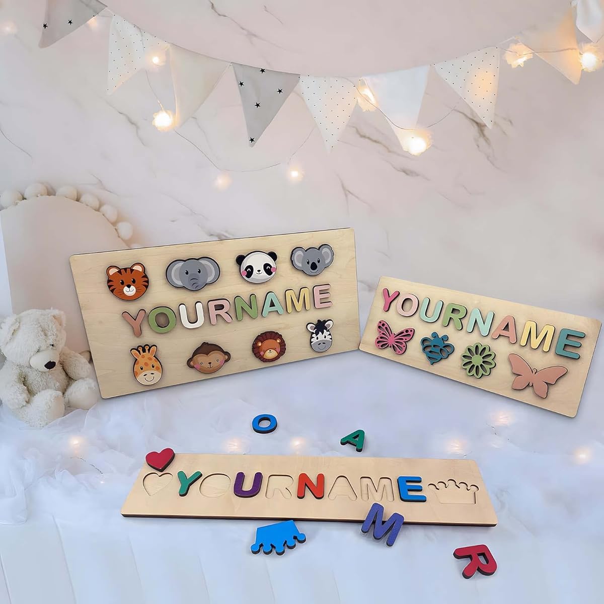 Personalized Name Puzzle - Customized Wooden Puzzle with Name Elements for Toddlers, Ages 1-3