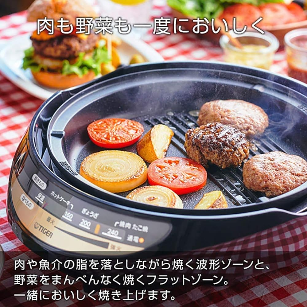 Tiger Thermos (TIGER) Grill Pot 3 Piece Type Far Red Clay Pot Coating Deep Pot Takoyaki Plate 3.7L Brown CQG-B30N-T