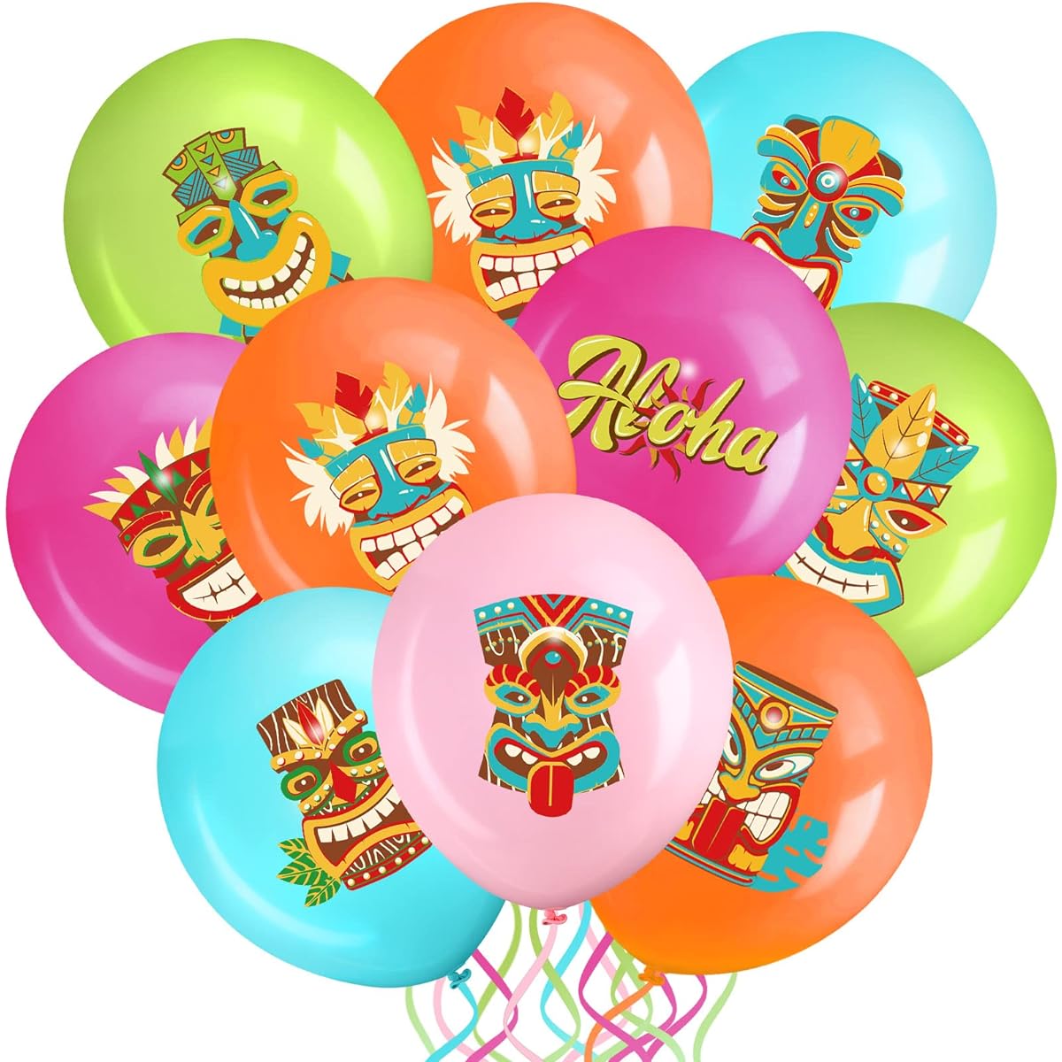 Hawaiian Party Decorations Tropical Tiki Balloon Kit 45pcs Luau Aloha Tiki Palm Leaf Pattern 12" Hawaiian Latex Balloons Hawaiian Aloha Tiki Tropical Luau Party Decoration Supplies