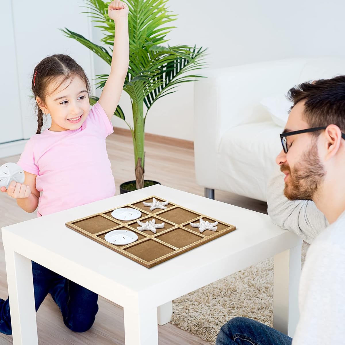 Beach Tic Tac Toe Board Game Wooden Family Beach Home Decor Rustic Nautical Sea Coffee Table Decor Beach Starfish Travel Decor Kids White