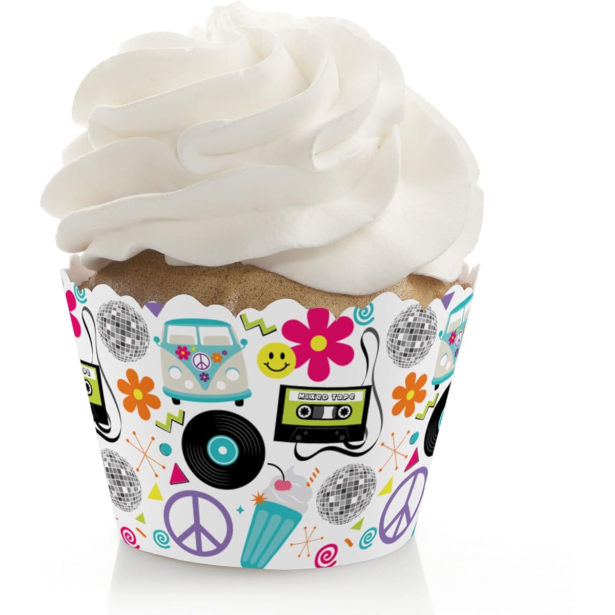 Big Dots of Happiness Through the Decades - 50s, 60s, 70s, 80s, 90s Party Decorations - Party Cupcake Wraps - Set of 12