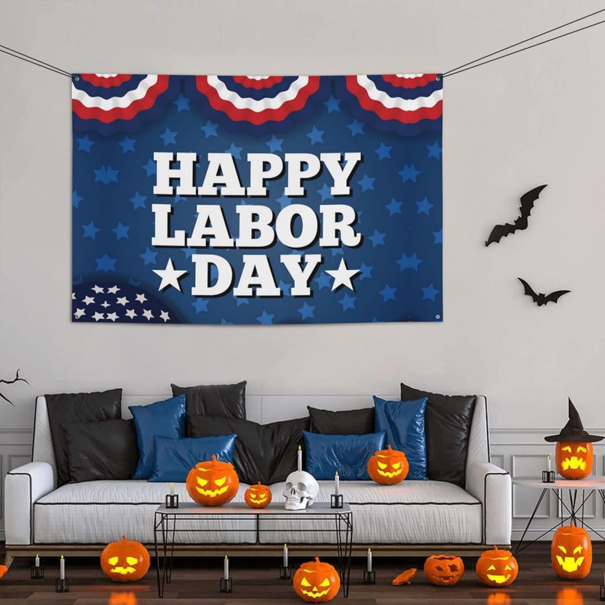 Happy Labor Day Backdrop Banner Holiday Decorations Photo Booth Background Tapestry Decorative Supplies for Party Home Office 47x71 Inch
