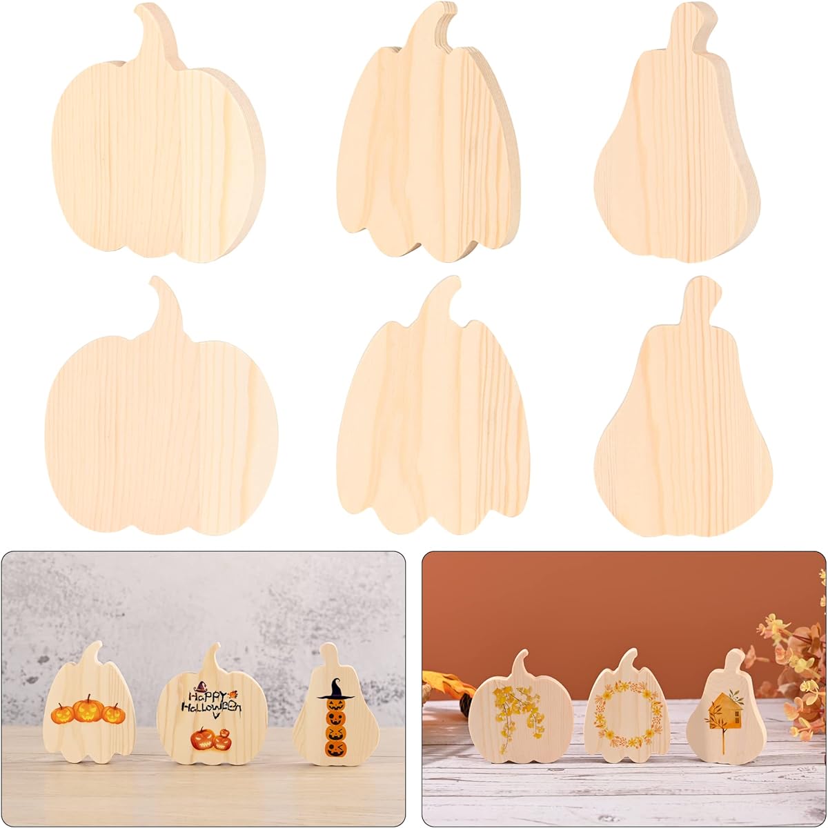 Thanksgiving Pumpkin Wood Cutouts, Thick Fall Wood Sign, Unfinished Pumpkin Blocks, Table Decor, DIY Crafts, Harvest, Halloween Party, Home Tiered Tray Decorations (4 Inch)