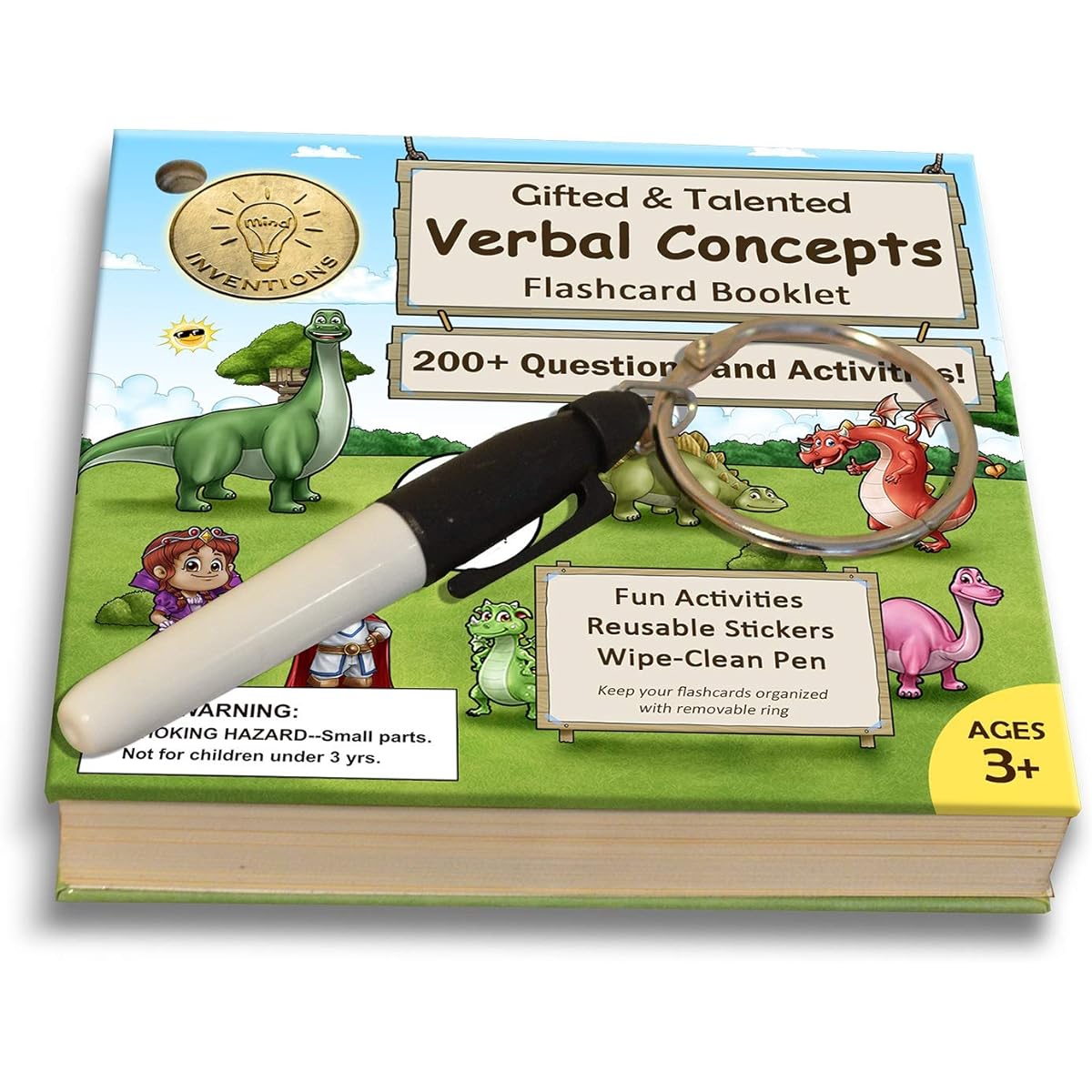 Gifted and Talented Flash Cards (Wipe Clean) - Basic Words & Language; Pre-K - Kindergarten; 90 Flash Cards, 200+ Questions, Stickers, Fun Activities, Games, Pens Included