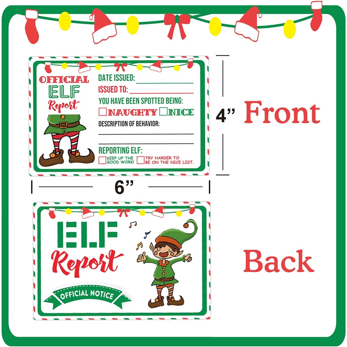 Official Elf Report North Pole Elf Christmas Cards 4 x 6 inches Elf Report Naughty and Wonderful Acts Christmas Note Cards Christmas Winter Holiday Kids Activity Stationery Set of 30