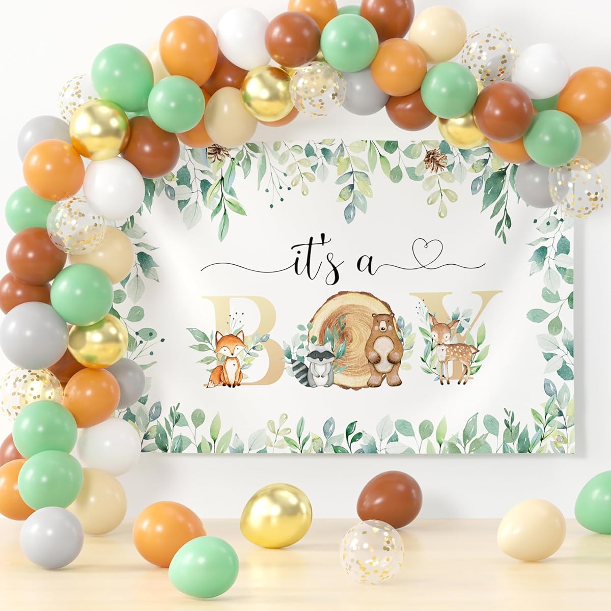 HIPVVILD Forest Baby Shower Decorations for Boys Woodland Creatures Baby Boy Decor Supplies with Balloon Garland Arch Boys Backdrop Woodland Animals Baby Shower Party Decorations