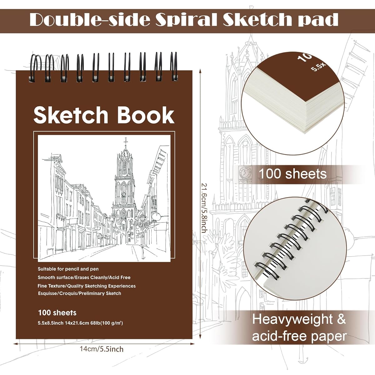 12 Piece 5.5 x 8.5 Inch Sketch Pads, 100 Sheets Each (60lb/100gsm), Artistic Sketchbook Set Drawing Pad Sketch Drawing Book Painting Writing Sketchbook for Artists Amateurs Kids Adults Students