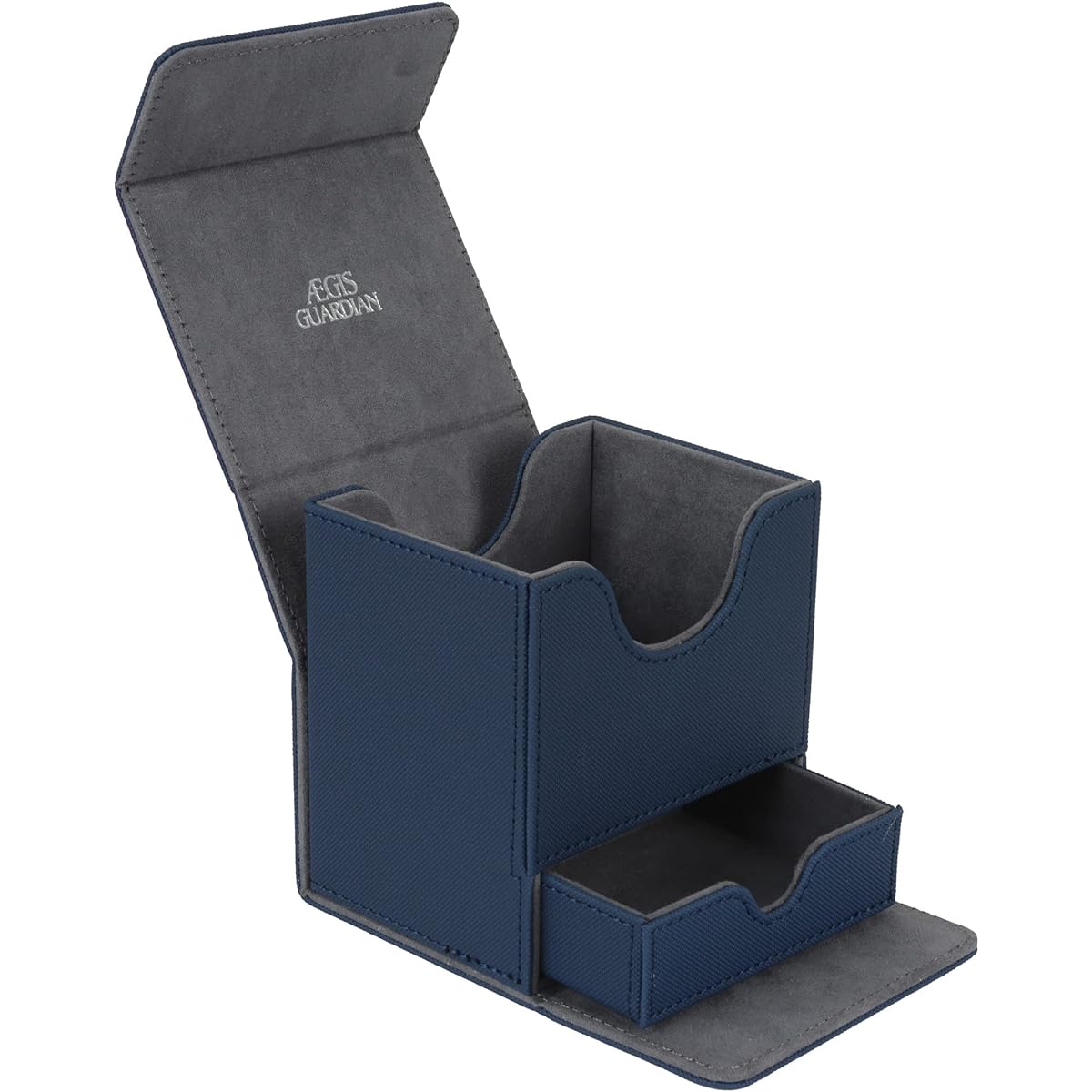AEGIS GUARDIAN Premium Card Deck Box with 1 Tray MTG Commander Deck TCG Deck Game Box Sleeved Card Deck Play Box TCG PVC Free Leather Blue