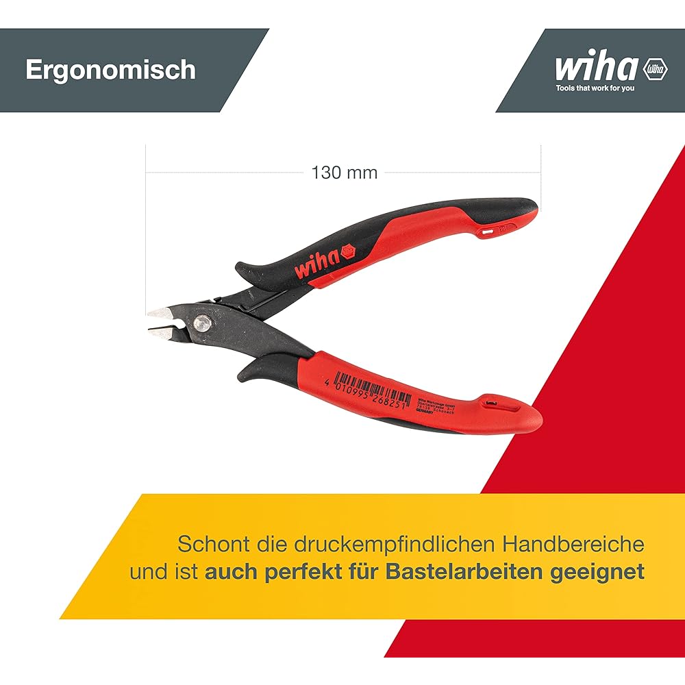 [Set of 2] wiha precision nippers for electronics (with full flush blade and wire wrap) 130mm HWR682EN130WT