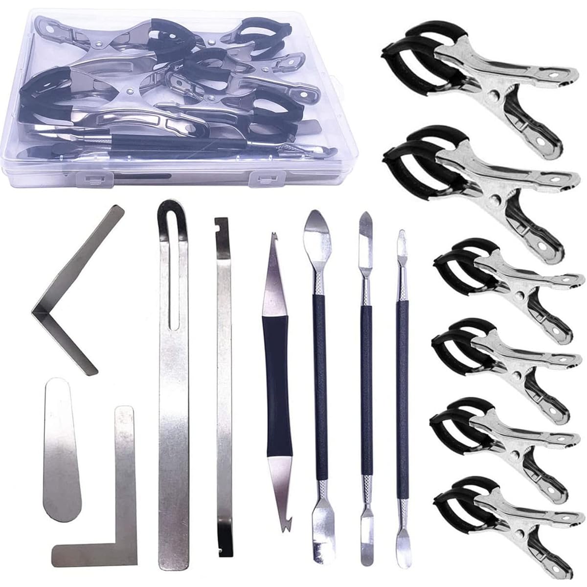 TUOREN Woodwind Instrument Repair Tool Stainless Steel Saxophone Key Adjustment Repair Kit with Clamp 13pcs