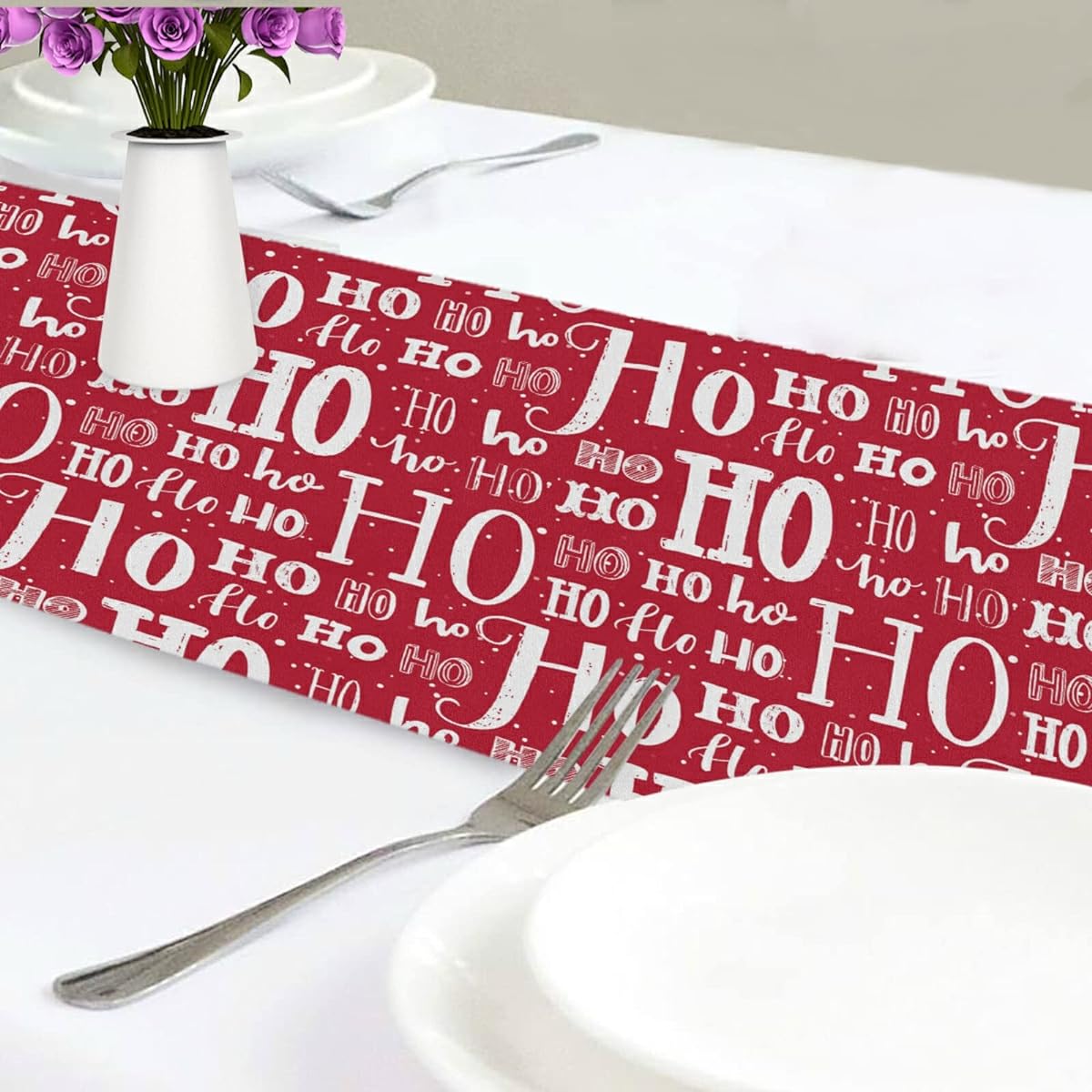VKPSCHJ Christmas Ho-Ho Santa Table Runner 70 Inch Merry Winter Red Laughing Runner for Dining Table Seasonal Decoration Holiday Kitchen Home Party Daily Use
