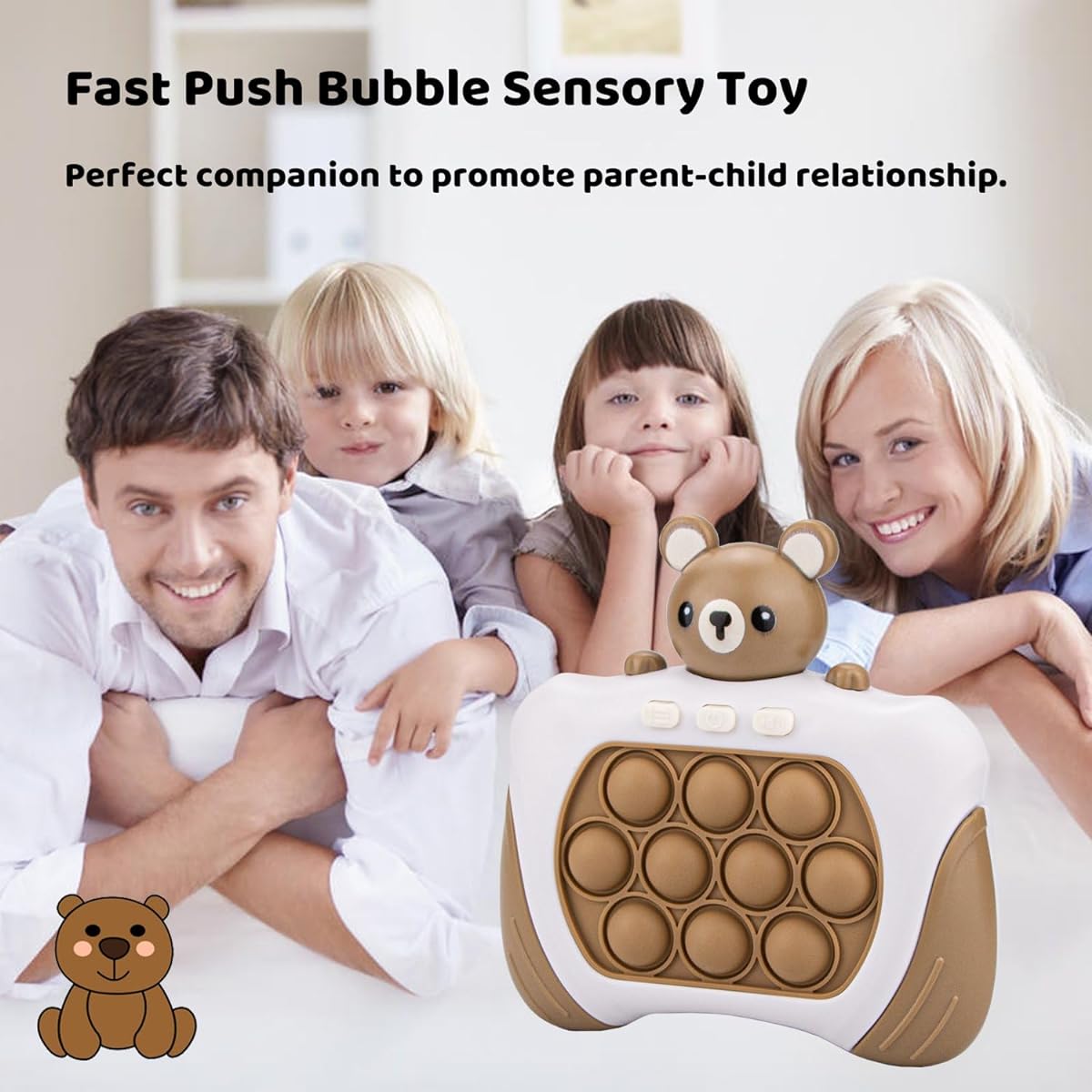 Fast Push Bubble Pop Fidget Toy It Game Quick Push Light Up Pop Interactive Sensory Toy Fast Push Button Game for Kids Adults Stress Relief Handheld Game Gift Toy for 3 4 5 6 7 Years Old Boys Girls