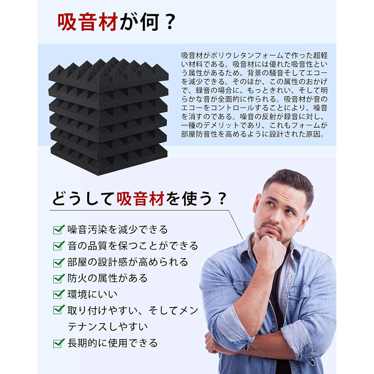 oundproofing Sound-Absorbing Urethane Sponge Soundproofing Material High Density 25CM x 25CM x 5CM Heat Insulation, Flame Retardant, Noise Prevention, Cushioning Material, Interior Decoration [High Density Thickness 5CM, 168 Sheets, Black, Pyramid Shape]