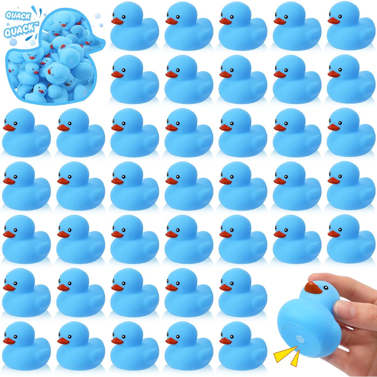 48pcs 2inch Mini Rubber Ducks for Kids Party Favors Bulk Bath Duck Summer Pool Floating Toy Rubber Duck Birthday Gift Boys Girls Baby Shower Supplies (Blue)
