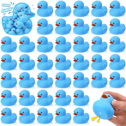 48pcs 2inch Mini Rubber Ducks for Kids Party Favors Bulk Bath Duck Summer Pool Floating Toy Rubber Duck Birthday Gift Boys Girls Baby Shower Supplies (Blue)