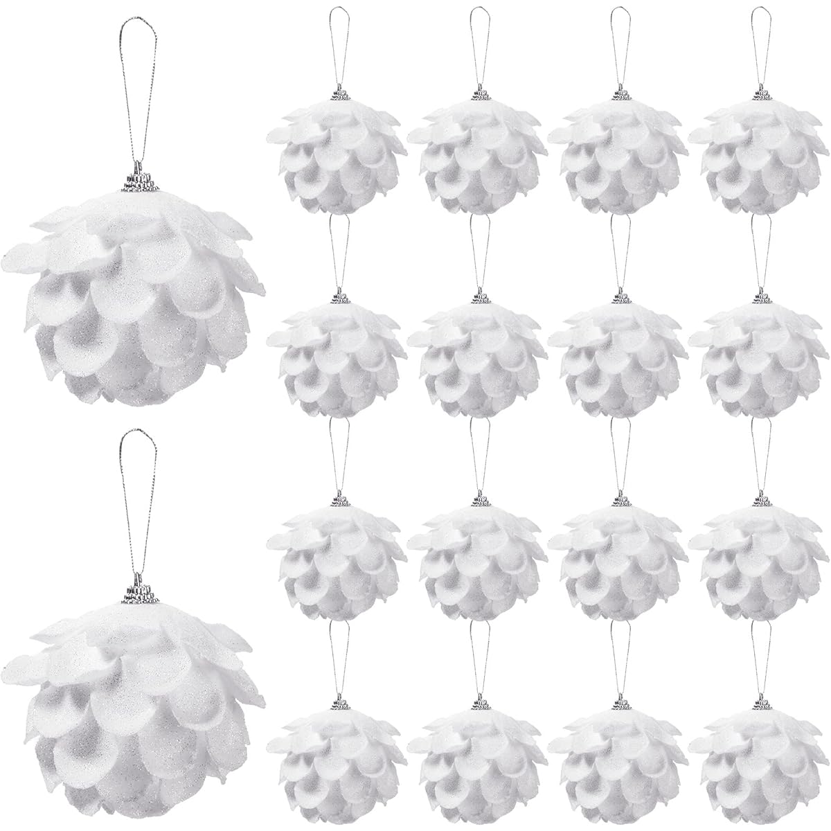 White Christmas Tree Balls White Christmas Flower Hanging Ornaments Glitter Christmas Decorations Christmas/Winter/Holiday/Wedding/Anniversary/Party Supplies (18)