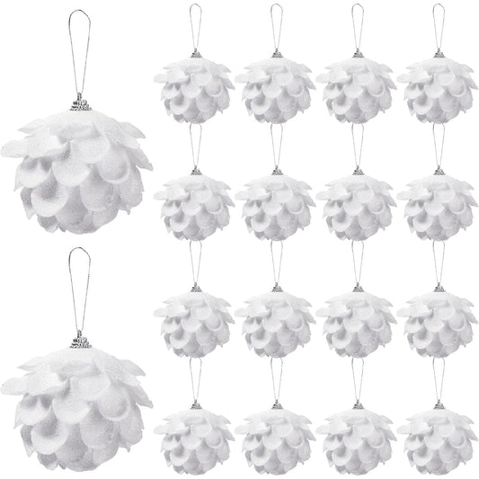 White Christmas Tree Balls White Christmas Flower Hanging Ornaments Glitter Christmas Decorations Christmas/Winter/Holiday/Wedding/Anniversary/Party Supplies (18)