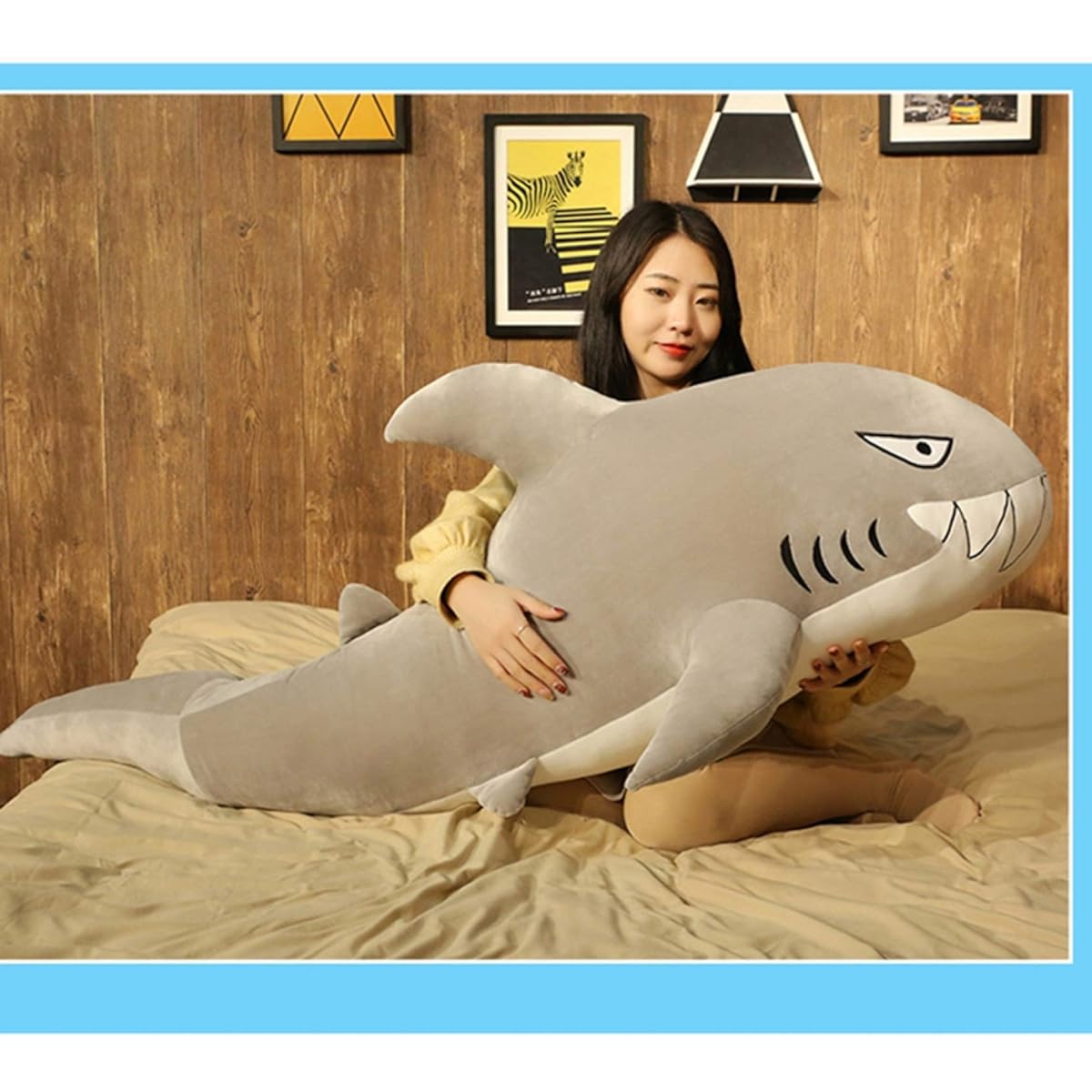 Stuffed animal shark, blue, 120cm, shark, hug pillow, cute, present, sea creature, gray, fluffy, toy, birthday, Halloween, animal, gift, celebration, interior, for her, INS, huggable
