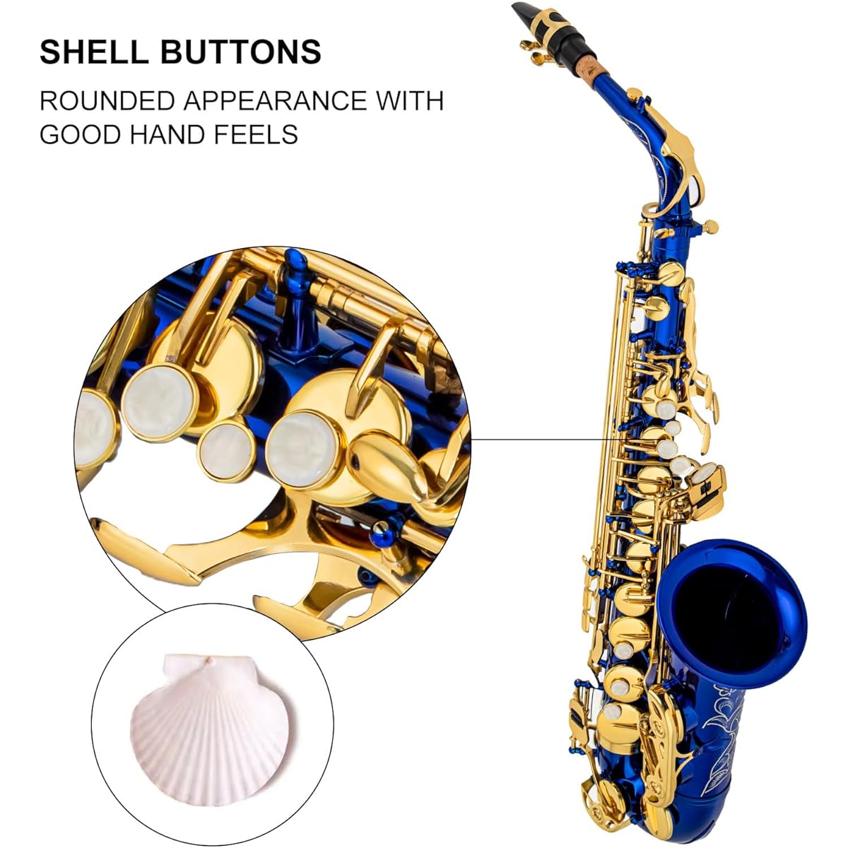 Btuty Eb Alto Saxophone Brass E Flat Saxophone 802 Key Type Woodwind Instrument with Cleaning Rod Cloth Gloves Strap Padded Case… (Blue)
