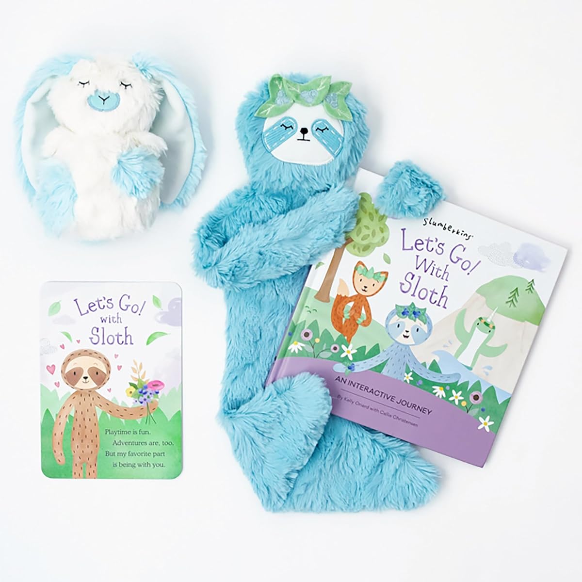 Slumberkins Let's Go with Sloth Set - Let's Go! Sloth Book + Blueberry Sloth Snuggler + Sky Bunny Mini Plush - Easter Gift Set SEL Social Emotional Learning Toys for Boys & Girls