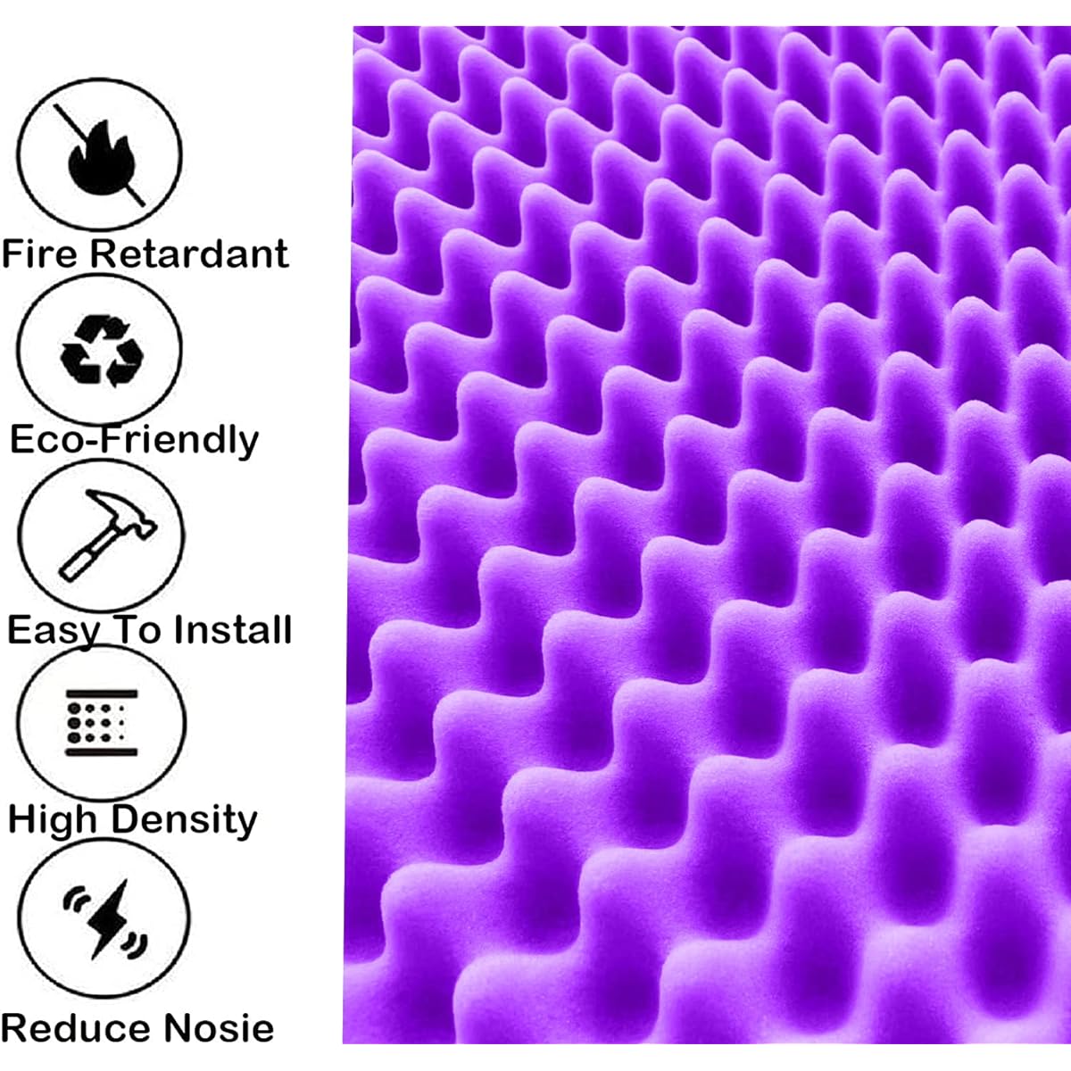 Temgcuam (48" x 24" x 2" Purple 4 Pack) Acoustic Foam Egg Crate Skin Studio Foam High Density Acoustic Foam Board Sound Absorption and Noise Reduction