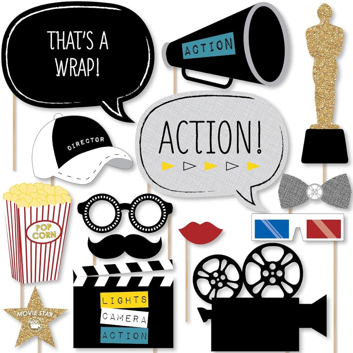 Movie - A Film in the Making - Graduation Party Photo Booth Props Kit - 20 Count