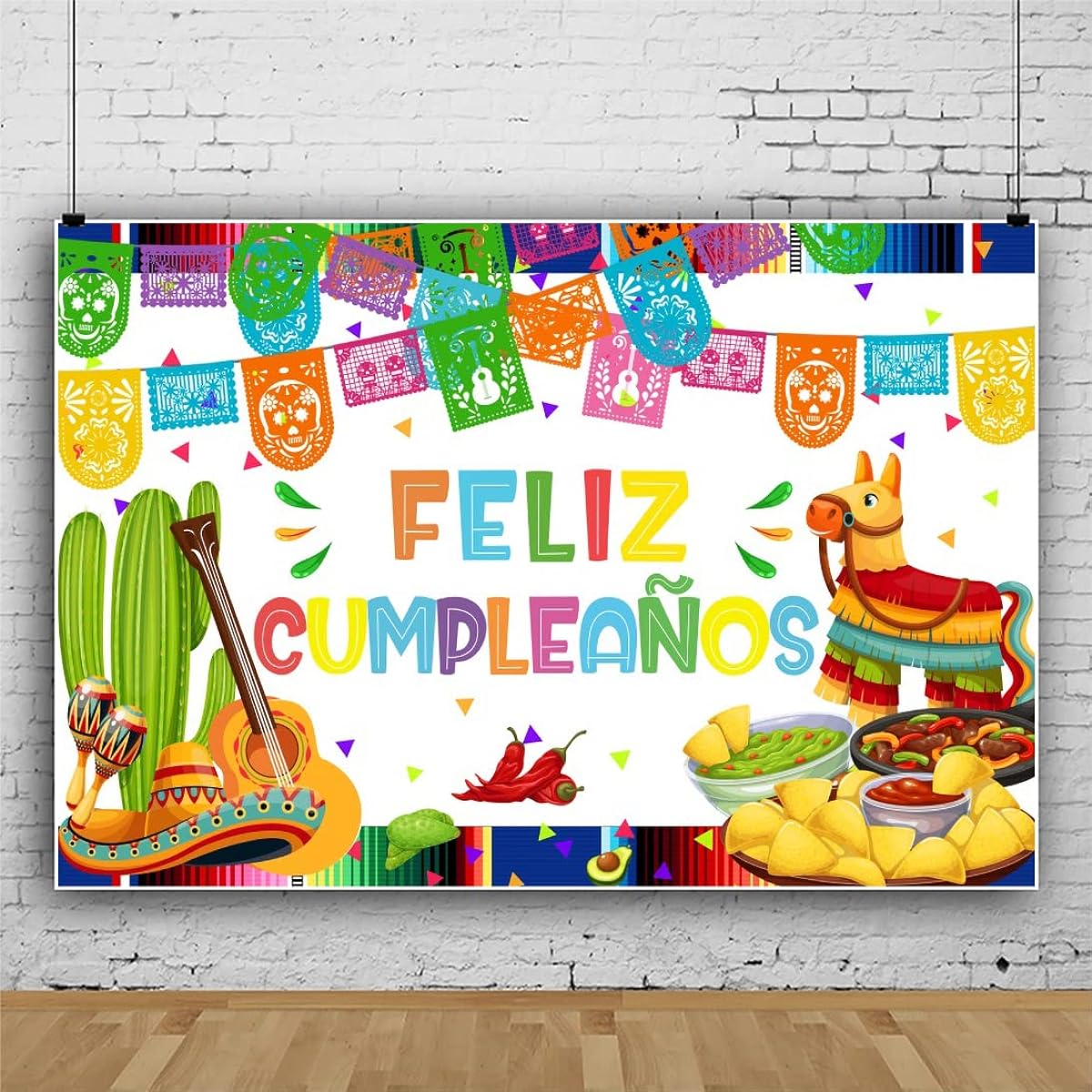 7x5ft Feliz Cumpleaños Backdrop Mexican Fiesta Happy Birthday Party Decorations Cinco de Mayo Festival Birthday Banner Photo Studio Props