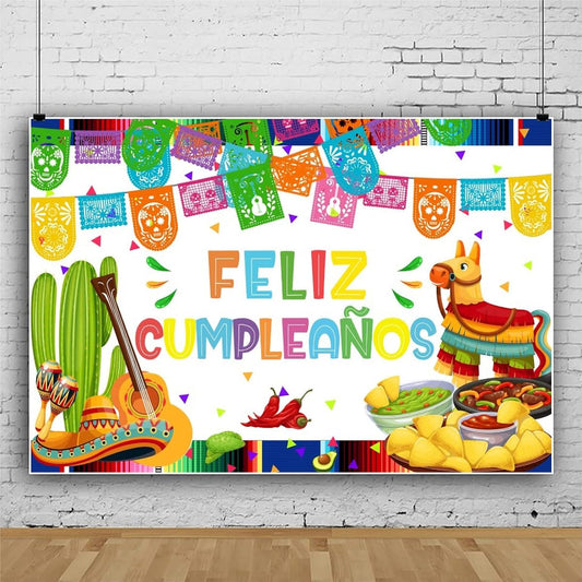 7x5ft Feliz Cumpleaños Backdrop Mexican Fiesta Happy Birthday Party Decorations Cinco de Mayo Festival Birthday Banner Photo Studio Props