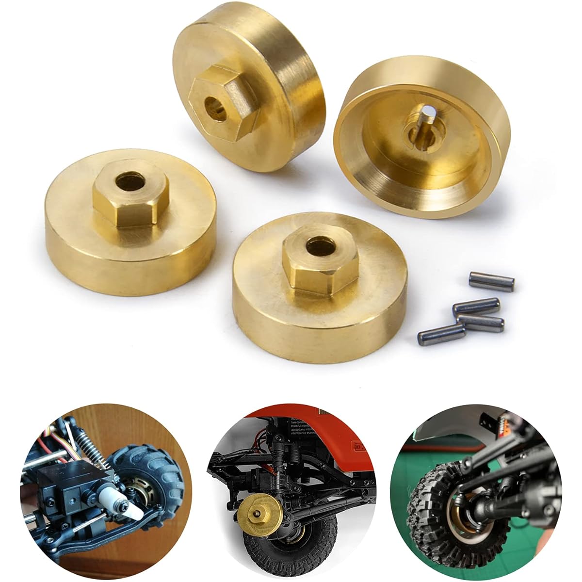 Que-T 4pcs 5mm Brass Heavy Duty Hex Adapter for 1:24 SCX24 AXI90081 RC Crawler Car