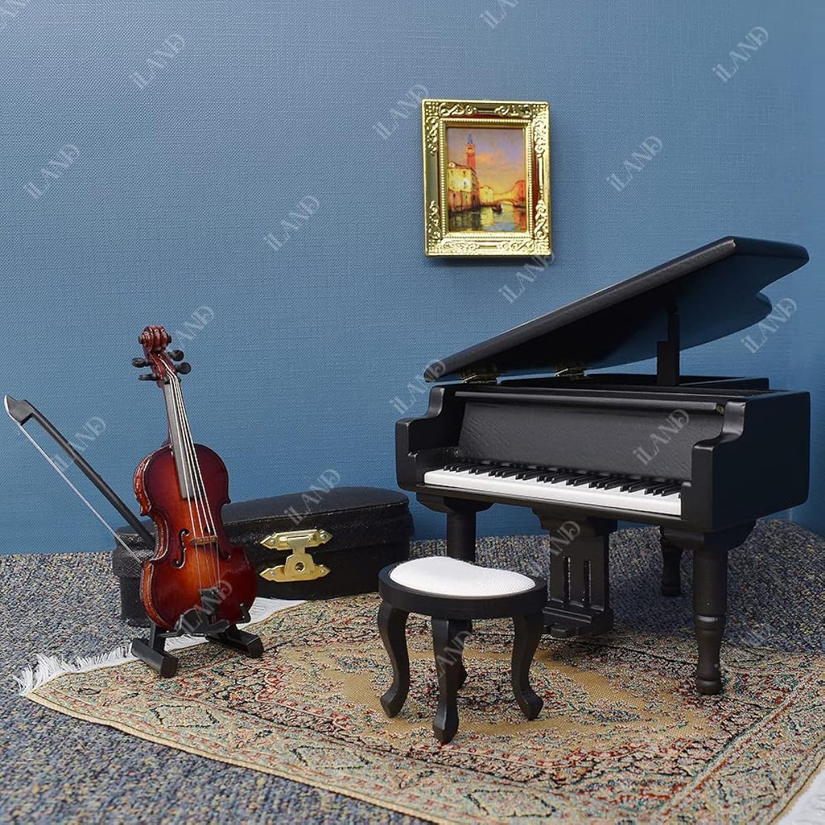 iLAND Piano Music Box with Miniature Violin Mini Musical Instrument - Timeless Melody Castle in the Sky (6 Vintage Pieces)