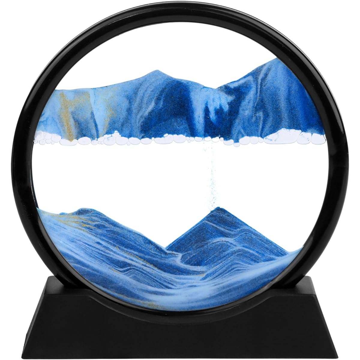 TBoxBo Flowing Sand Painting, Moving Sand Circle Painting, Dynamic 3D Natural Landscape, Glass Sand Frame, Home Ornaments, Desktop Art, Bookshelf Decor, 7 Inch (Blue)